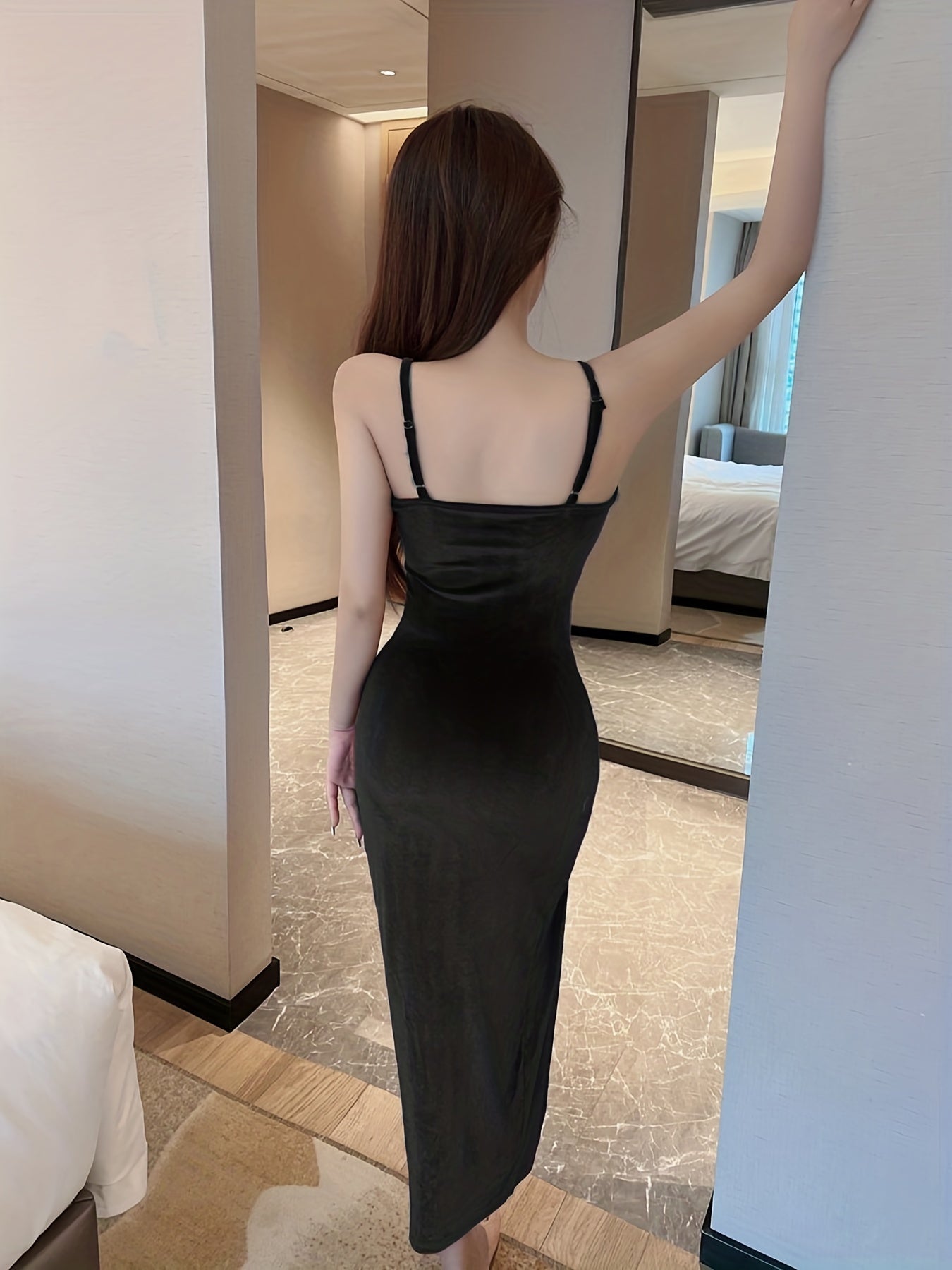 Elegant midi dress with slit for women