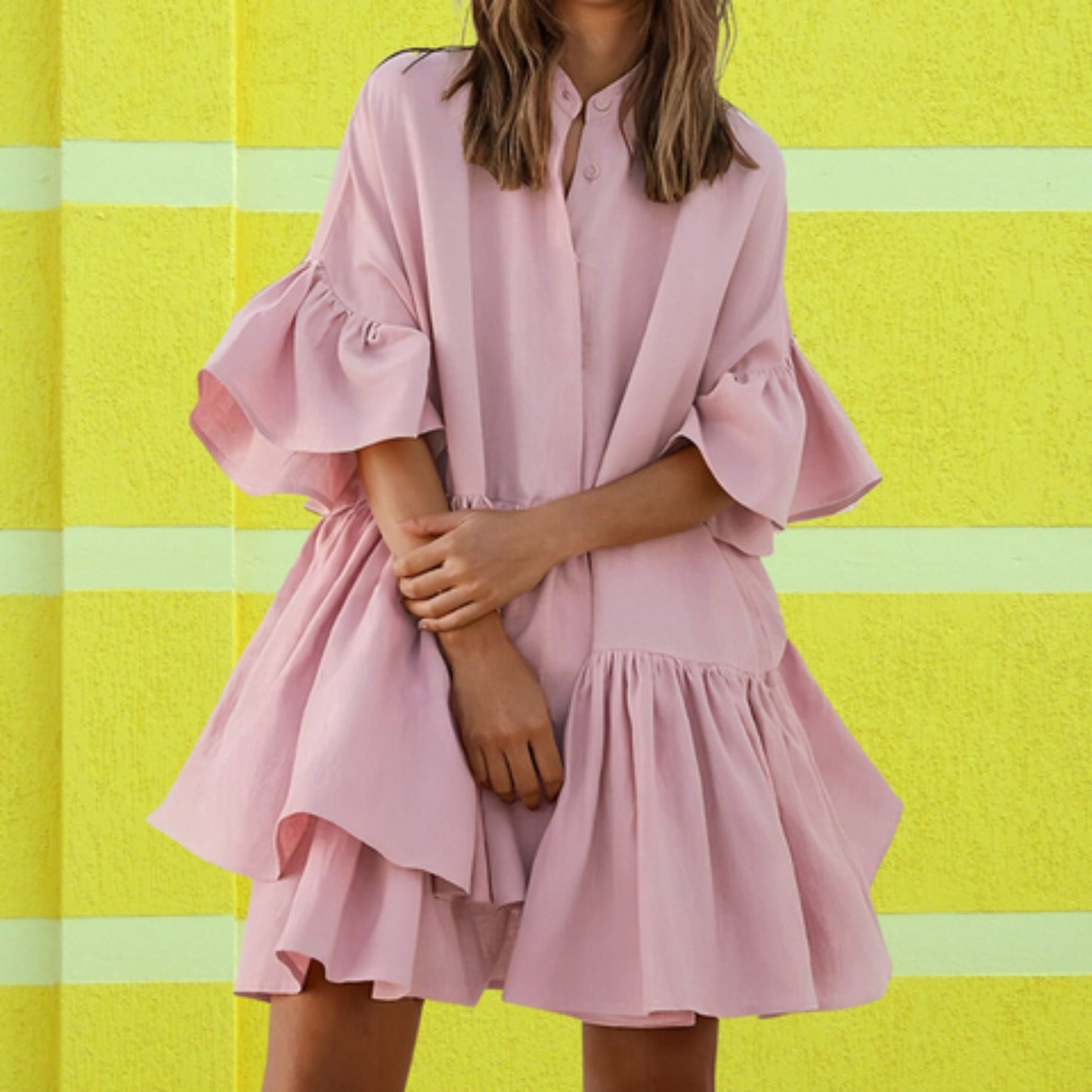 Elegant Flowy Dress with Wide Sleeves - Lightweight, All-Season, Sustainable Fabric