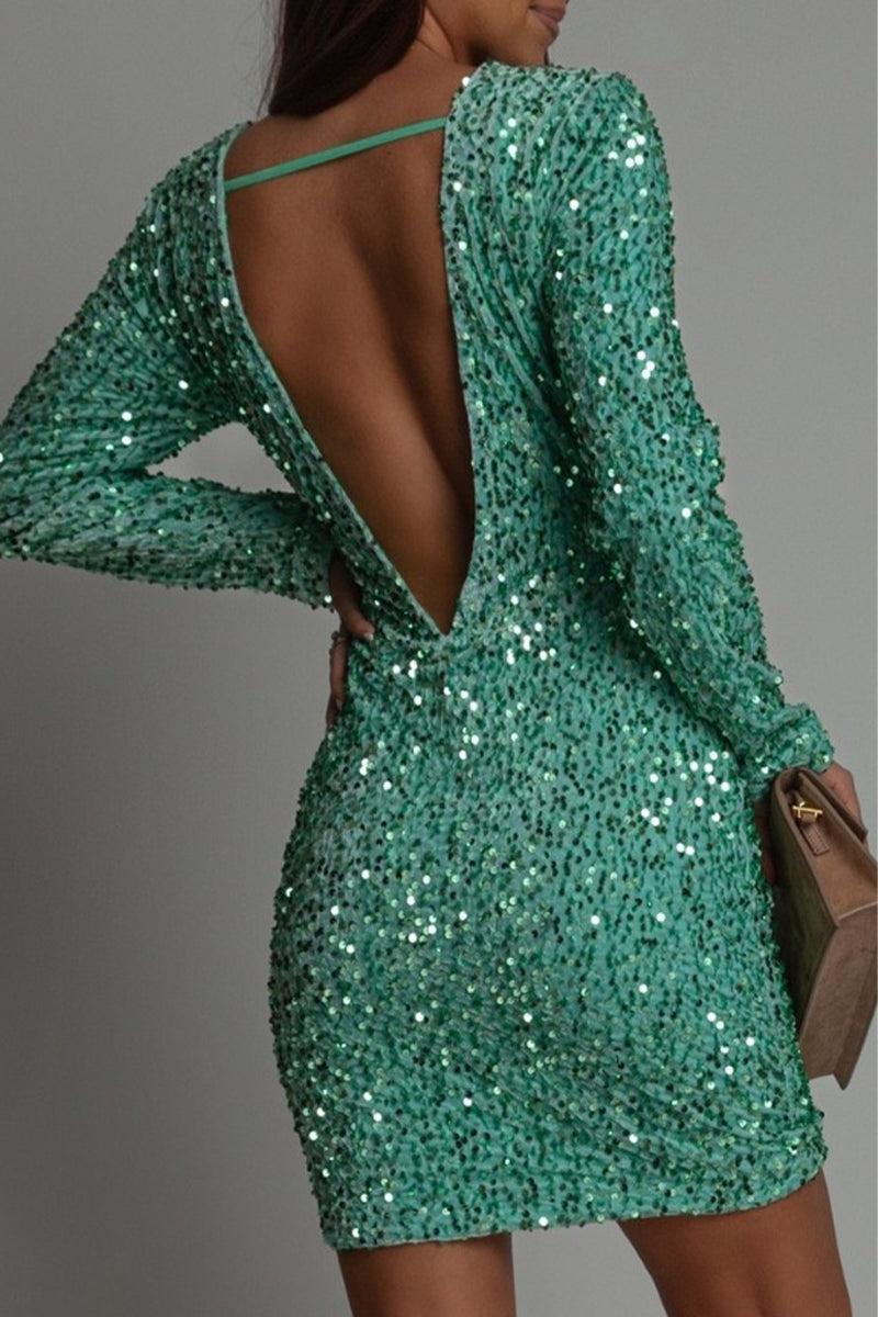 Elegant Backless Glitter Party Dress for Women - Chic Style