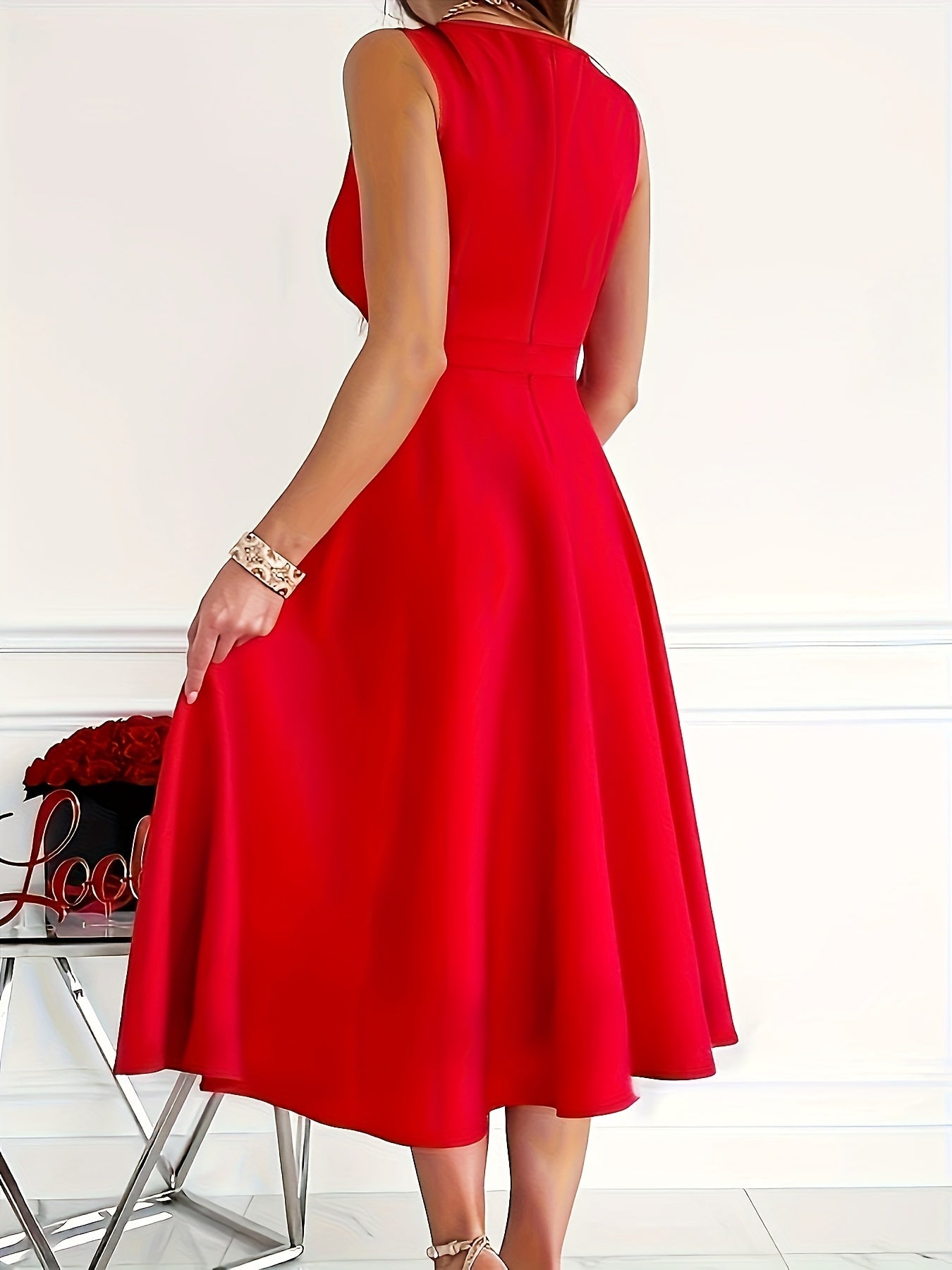 Elegant midi dress with v-neck for women