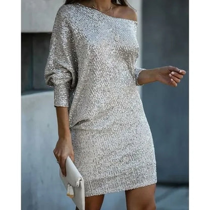 Contrast Sequin Off-Shoulder Mini Dress - Party-Ready Glam Look