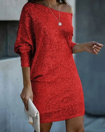 Contrast Sequin Off-Shoulder Mini Dress - Party-Ready Glam Look