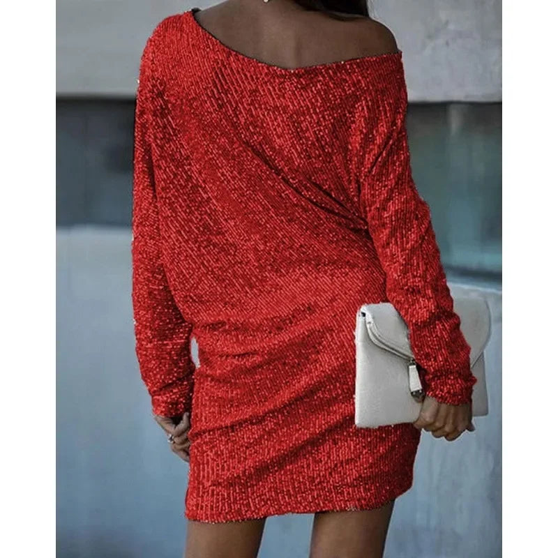 Contrast Sequin Off-Shoulder Mini Dress - Party-Ready Glam Look