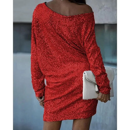 Contrast Sequin Off-Shoulder Mini Dress - Party-Ready Glam Look