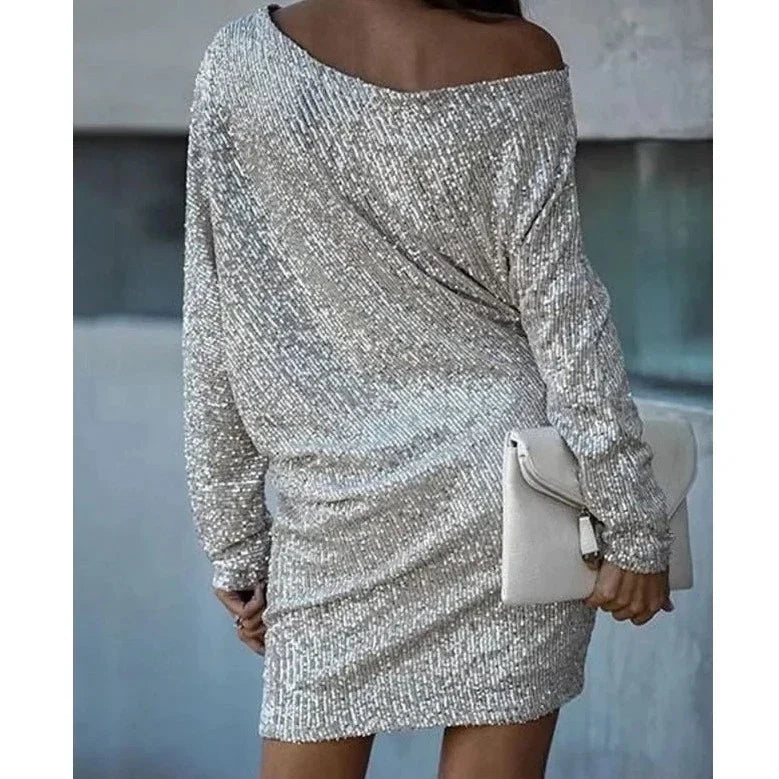 Contrast Sequin Off-Shoulder Mini Dress - Party-Ready Glam Look