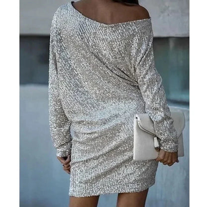 Contrast Sequin Off-Shoulder Mini Dress - Party-Ready Glam Look