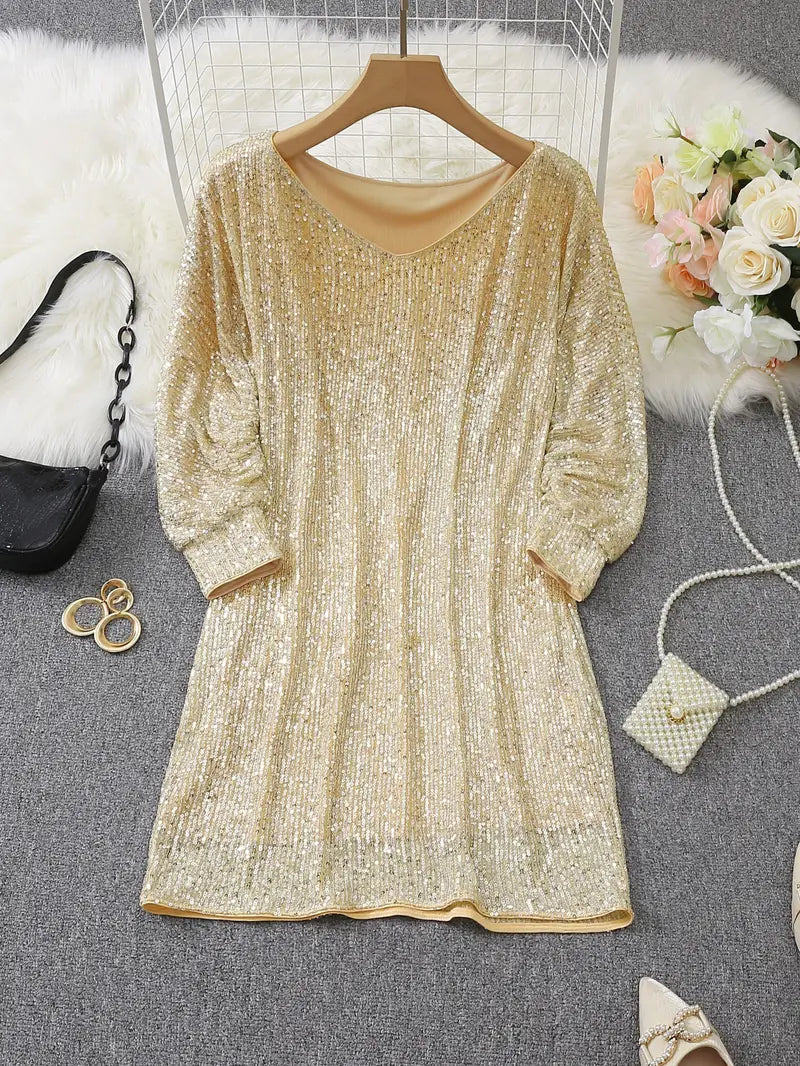 Contrast Sequin Off-Shoulder Mini Dress - Party-Ready Glam Look