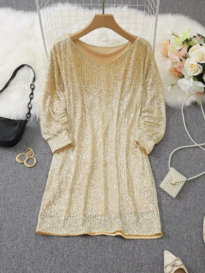 Contrast Sequin Off-Shoulder Mini Dress - Party-Ready Glam Look