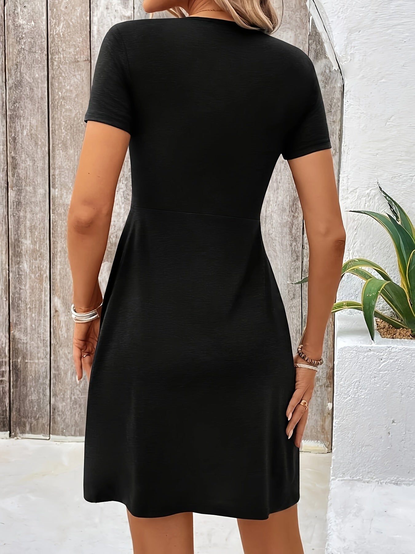 Elegant A-Line Dress with Twisted Front and V-Neck for Women