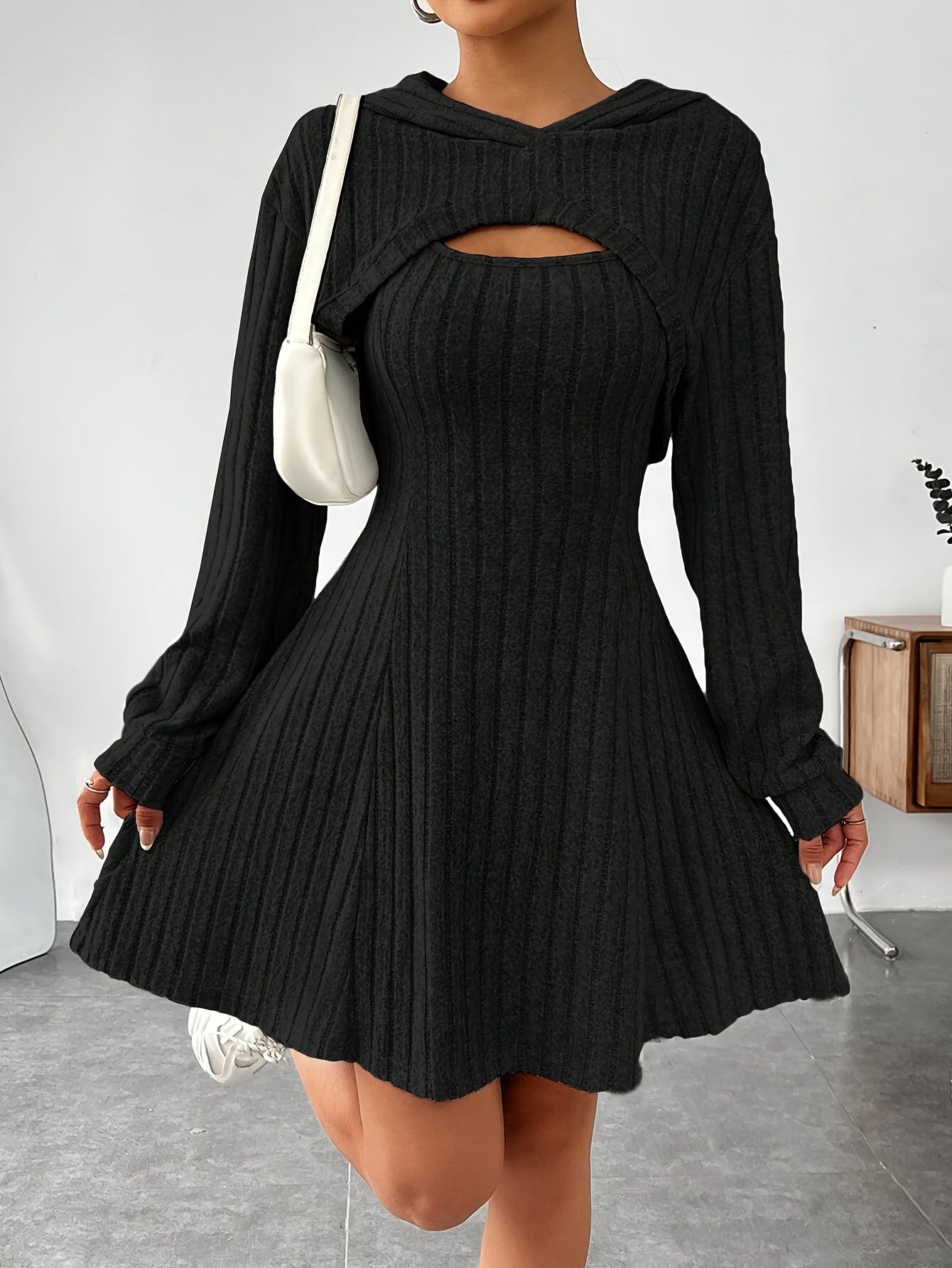 Cutout-ribbed sweater dress for women