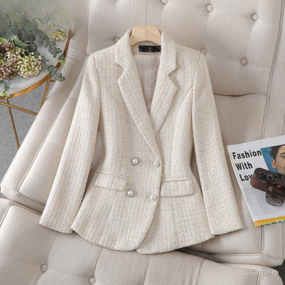 Checked Blazer Jacket - Slim Fit Tailored Checkered Design for Women
