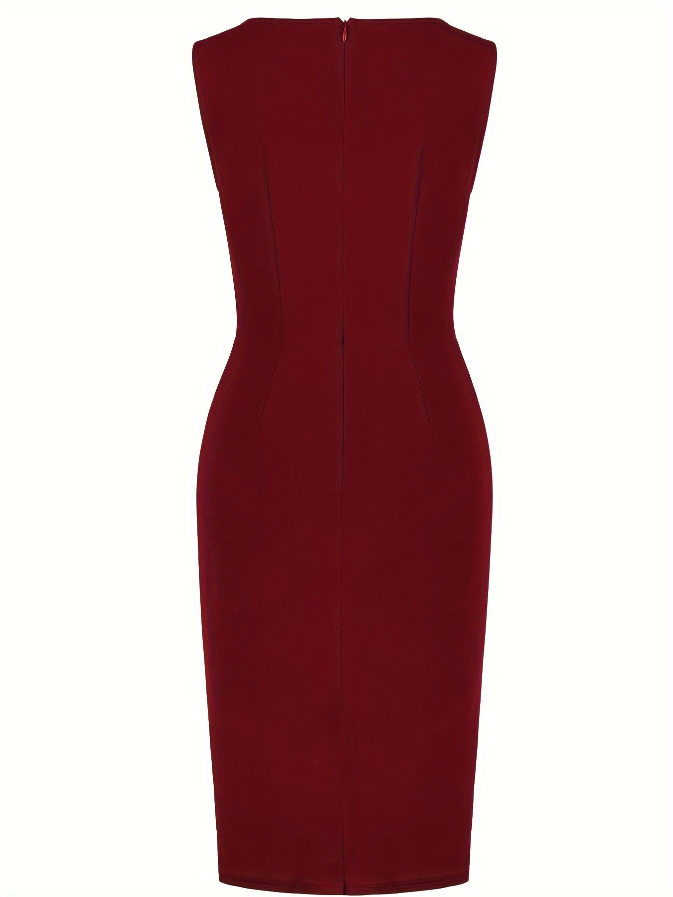 Elegant Asymmetrical Hem Pencil Dress - Stretch Knit Fabric, All-Season Solid Crew Neck