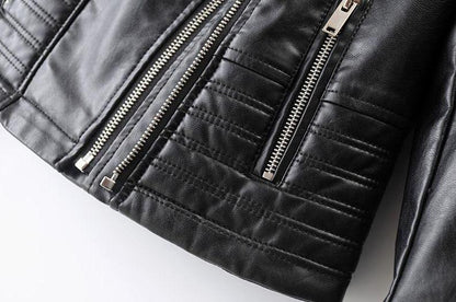 Classic women's leather biker jacket with asymmetrical zipper