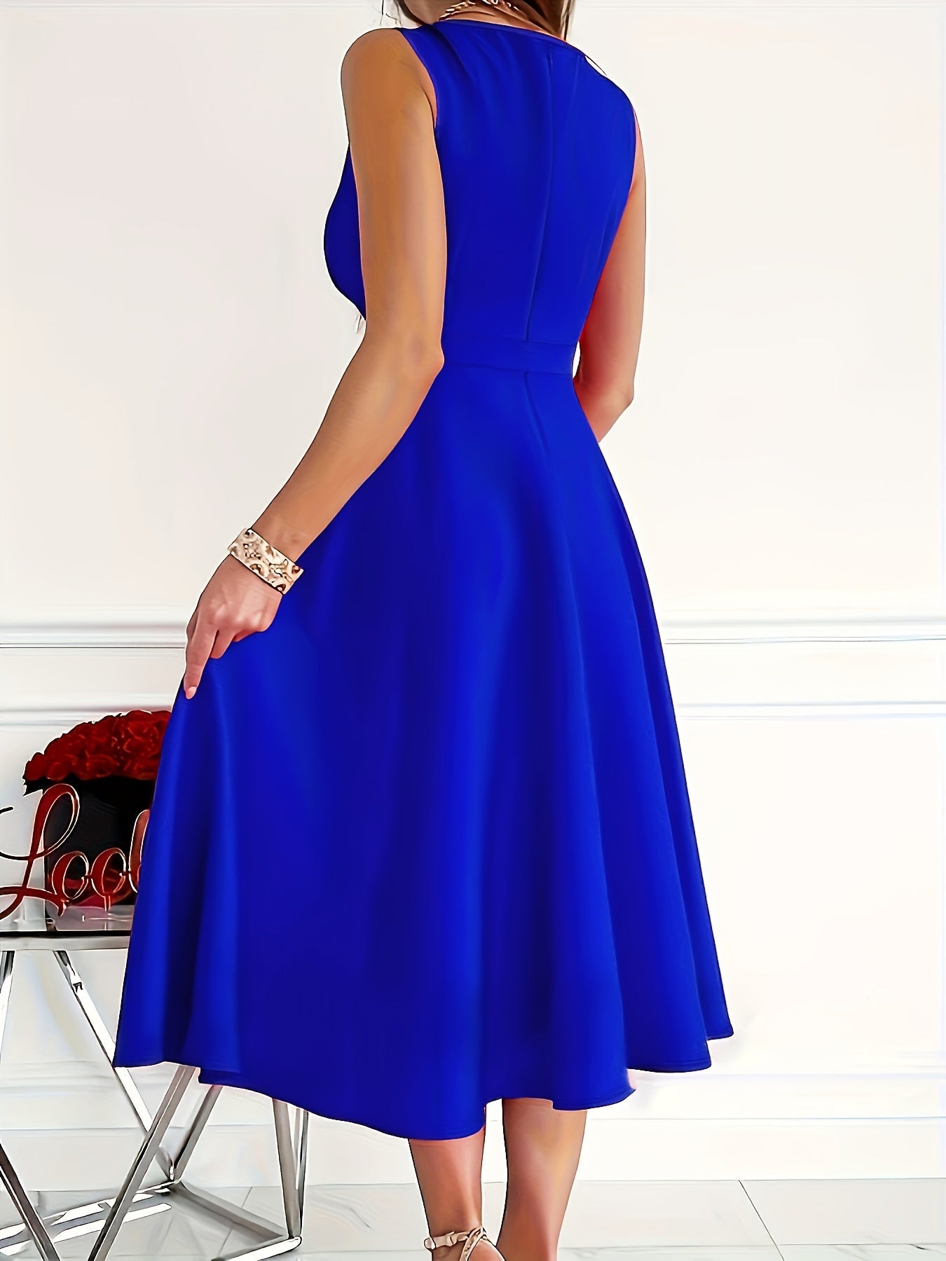 Elegant midi dress with v-neck for women