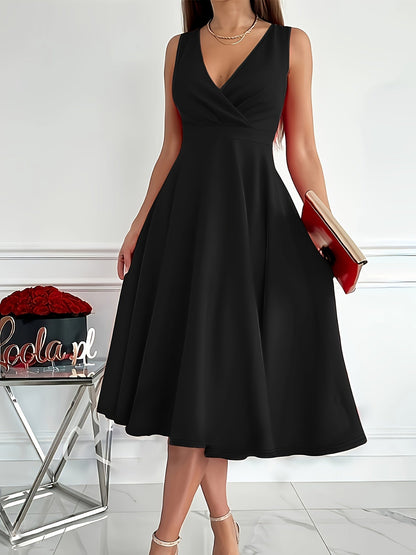 Elegant midi dress with v-neck for women