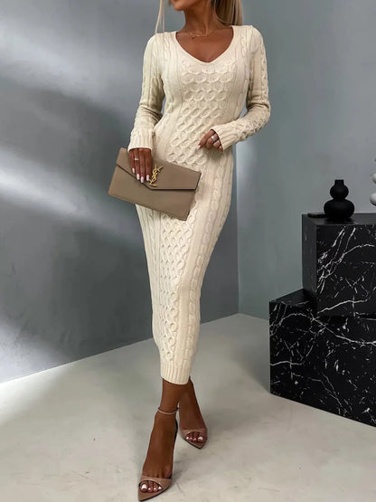 Elegant Lace-Back Sweater Dress – Soft Knit, Winter Fashion, Versatile Chic Style