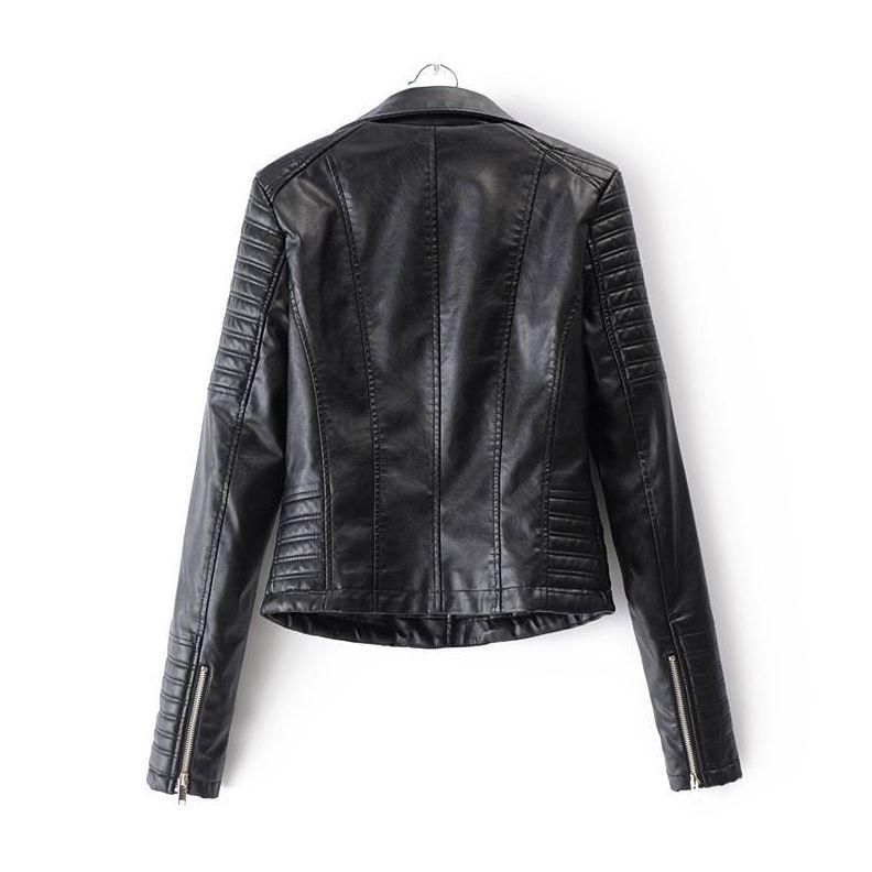Classic women's leather biker jacket with asymmetrical zipper