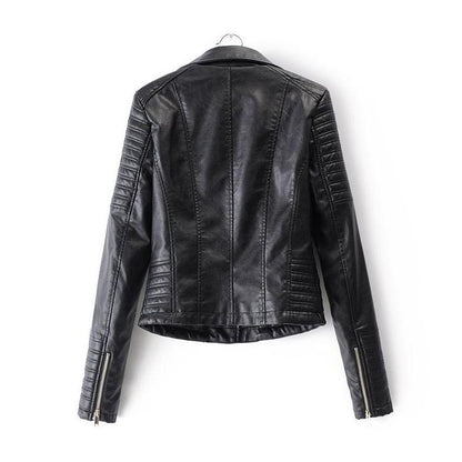 Classic women's leather biker jacket with asymmetrical zipper