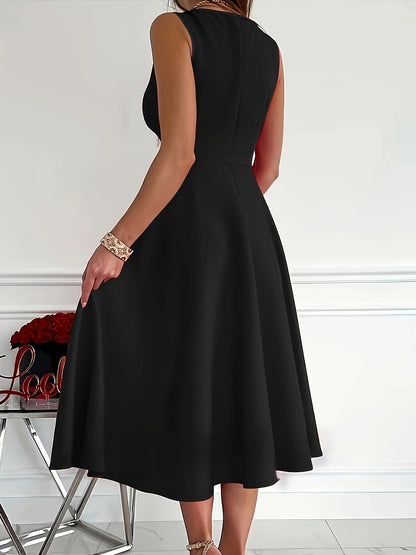 Elegant midi dress with v-neck for women