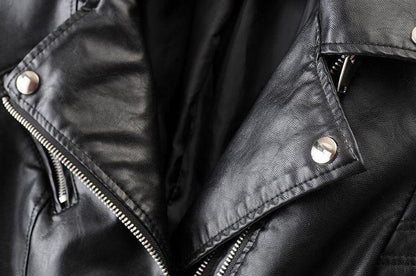 Classic women's leather biker jacket with asymmetrical zipper