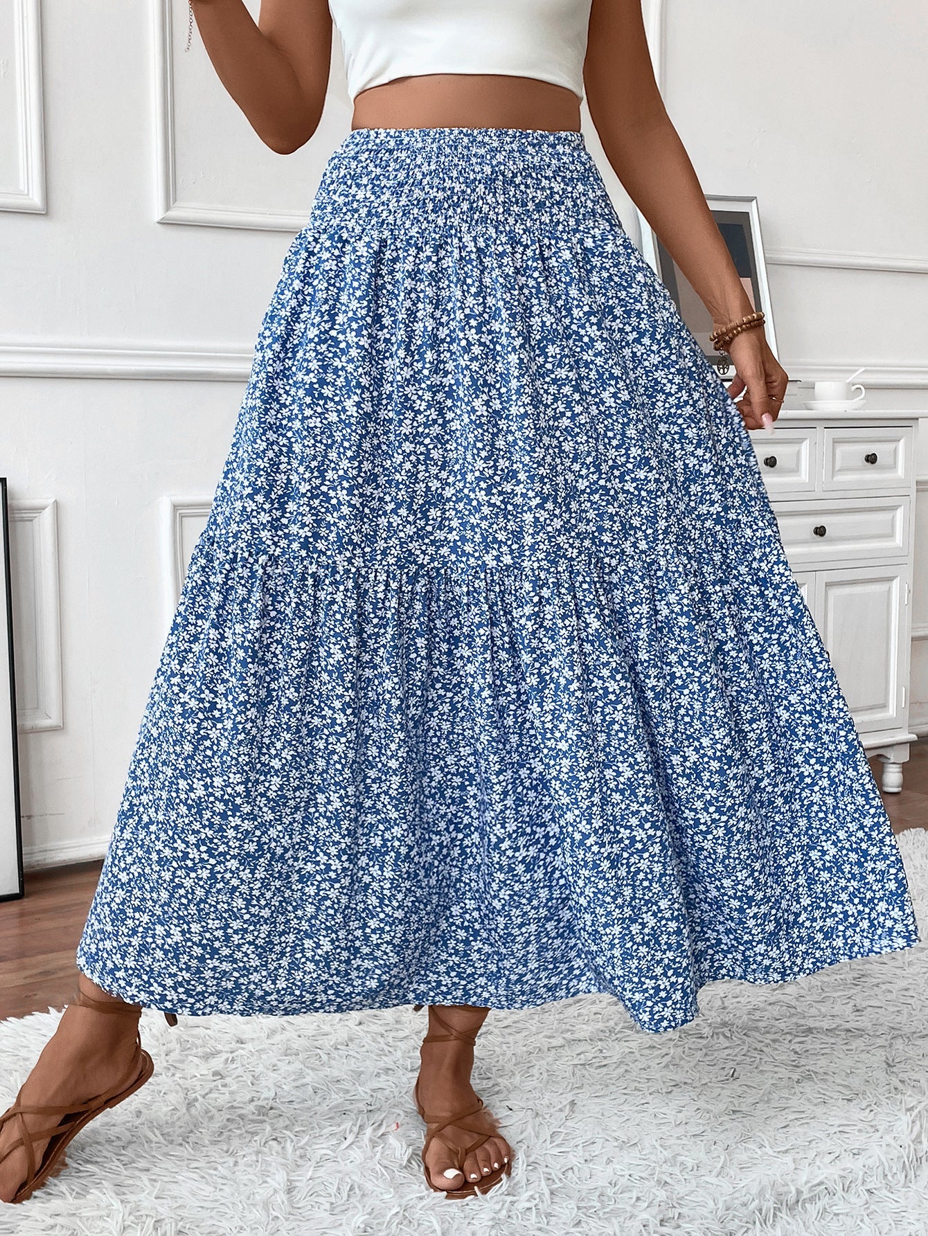 Elegant Floral Umbrella Maxi Skirt