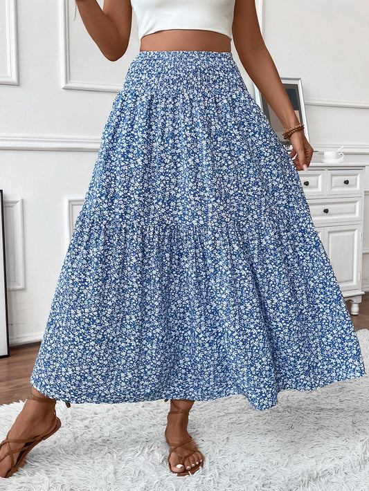Elegant Floral Umbrella Maxi Skirt