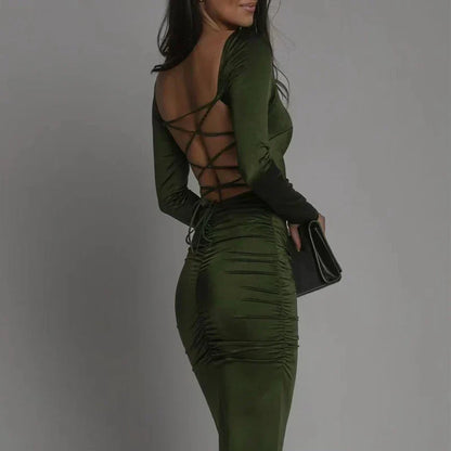 Cross-Lace Bare Back Dress - Elegant and Breathable Style