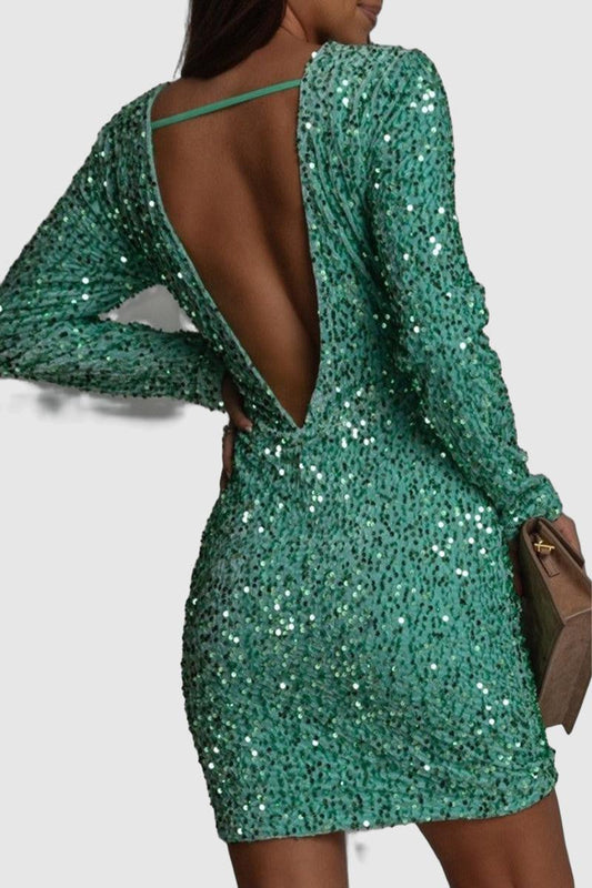 Elegant Backless Glitter Party Dress for Women - Chic Style