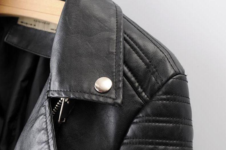Classic women's leather biker jacket with asymmetrical zipper