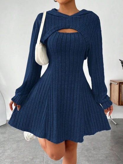 Cutout-ribbed sweater dress for women