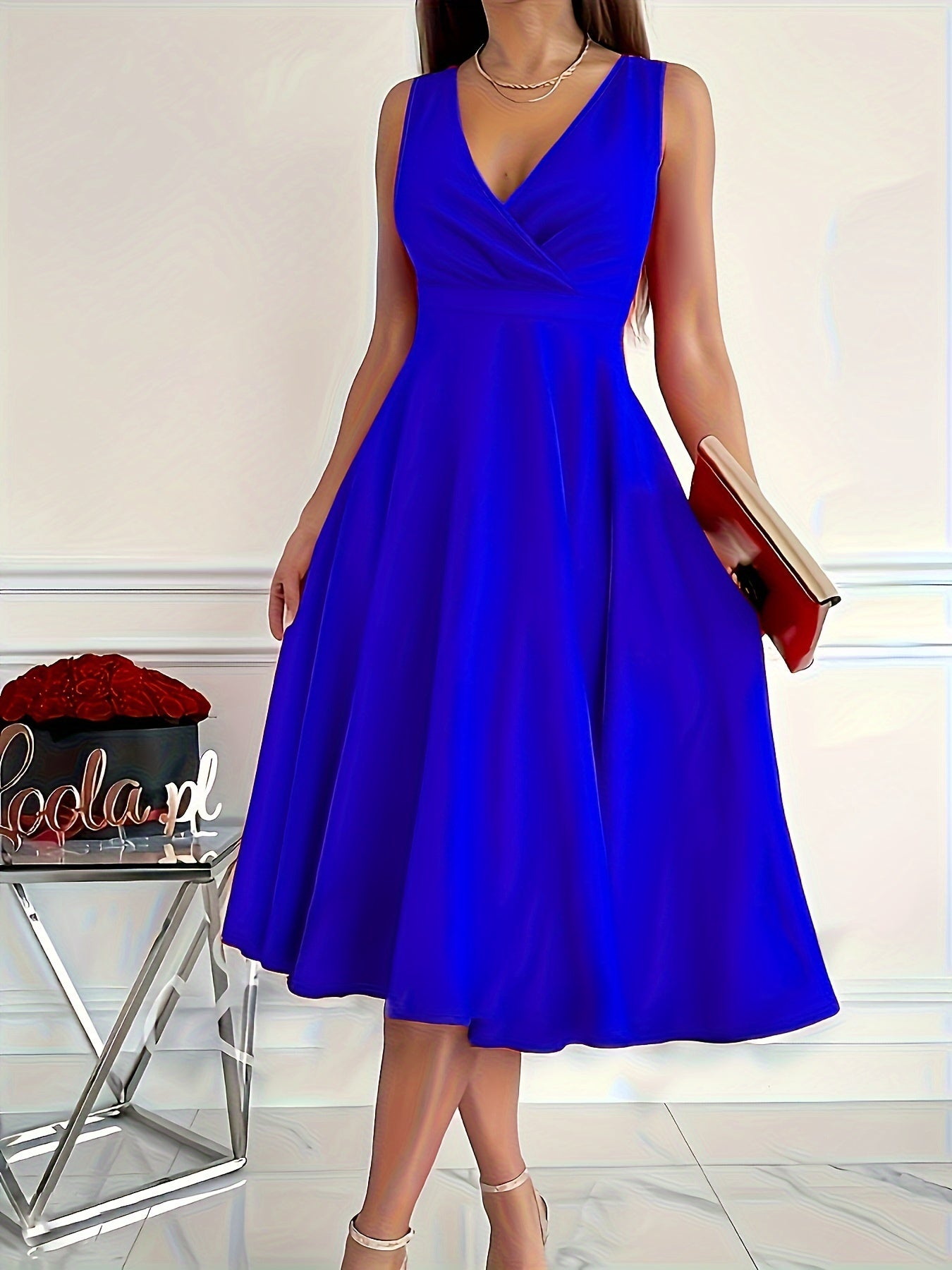 Elegant midi dress with v-neck for women