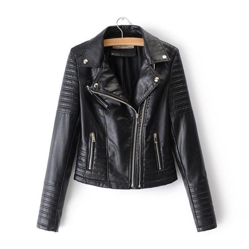 Classic women's leather biker jacket with asymmetrical zipper