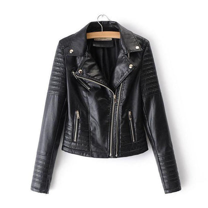 Classic women's leather biker jacket with asymmetrical zipper